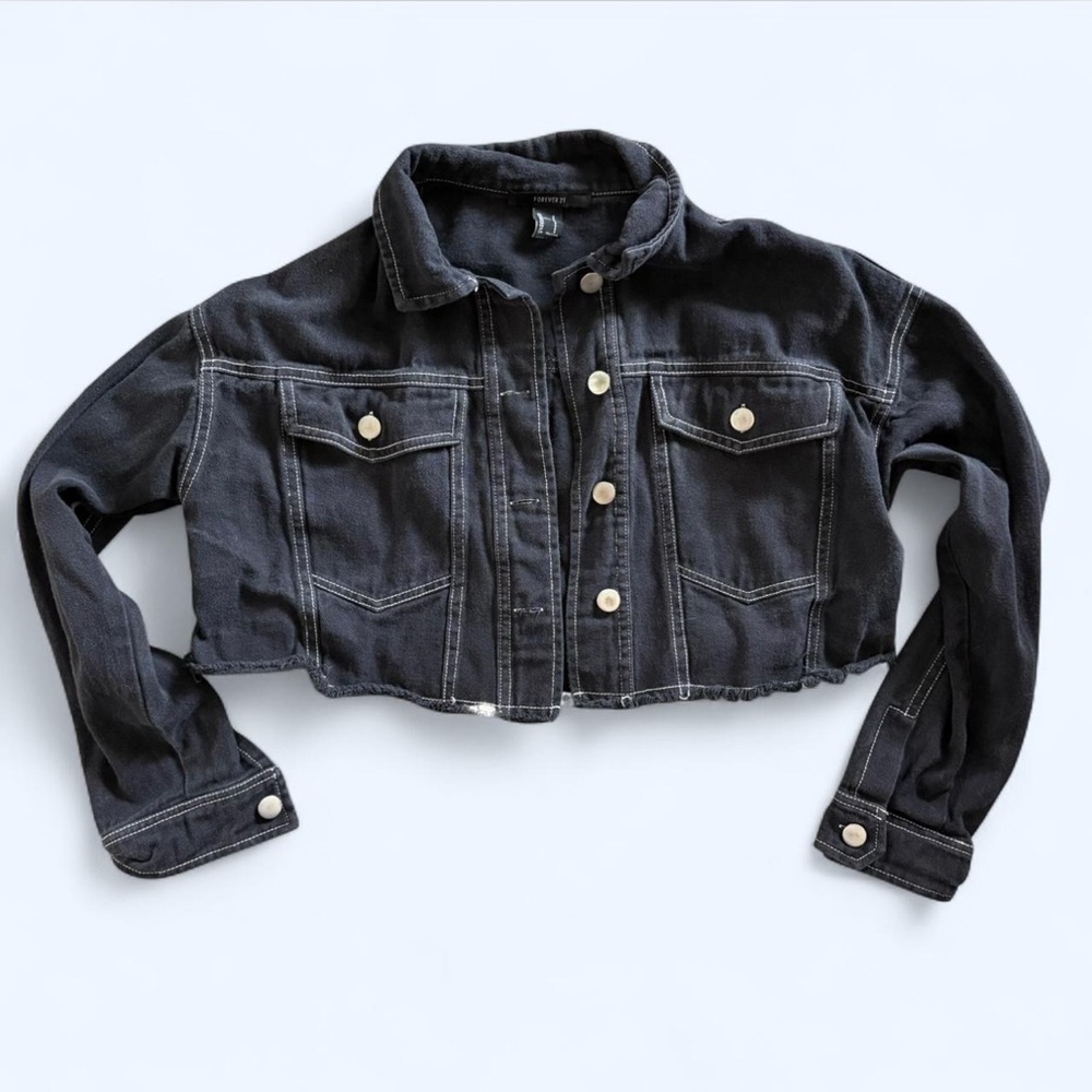Forever 21 Black Cropped Denim Jacket